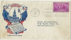 1937 FDC Constitution Sesquicentennial SC#798 on Washington Stamp Exc. CV$15 - Picture 1 of 1