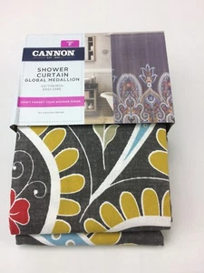 Kanone Stoff Duschvorhang Global Medaillon Baumwolle grau/multi 70x72" AI1 - Bild 1 von 4