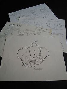 Disney 1971 Rare Dumbo Publication Model Sheets  - Set of 4 - 11 x 14 