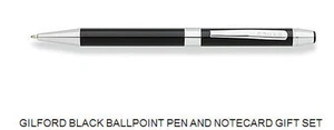 CROSS Gilford Ballpoint Pen Black and Chrome trim -FREE NOTECARDS SET - Picture 1 of 1