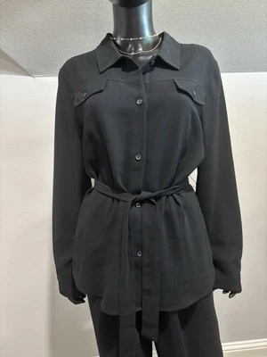 New York & Company Tie Waist Jacket Shirt Black XL - Image 1 of 4