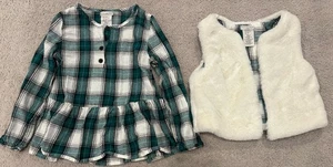 Max Studio Kinder Mädchen Größe 4 XS Rüschen Karo Top mit passender weißer Kunstfell Weste - Bild 1 von 5