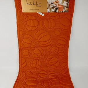 Nicole Miller Home Quilted Table Runner 16" x 90" Orange Embroidered Pumpkins - Picture 1 of 7