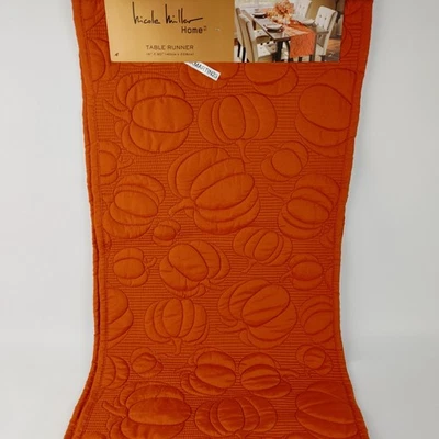 Nicole Miller Home Quilted Table Runner 16" x 90" Orange Embroidered Pumpkins - Image 1 of 4