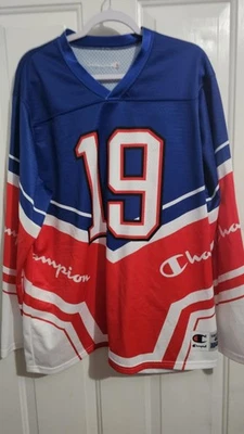 Vintage Champion Jersey Shirt Mens 46 Blue Red White Hockey Style 19 Mesh 90s - Image 1 of 2