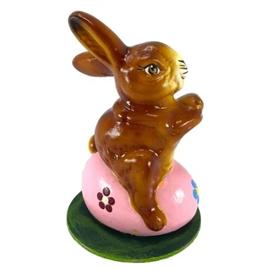 Ino Schaller Easter Bunny Rabbit on Pink Egg German Paper Mache 4.25 inch - Picture 1 of 7