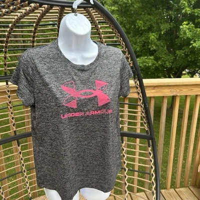 Under Armour With HEATGEAR Youth T-Shirt - Black/Pink Logo XL - Image 1 of 4