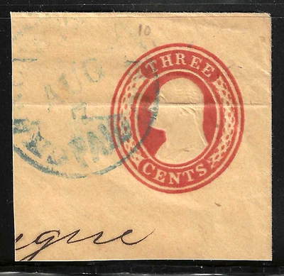 Blue PAID Untyped 3 Cent Washington Postal Stationary 1850's-60's US 92B31 - Image 1 of 2