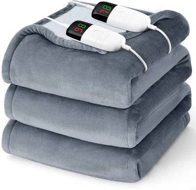 Queen Size - 84" x 90" Electric Heated Blanket 8 Hours Auto Off Flannel Ash Gray - Image 1 of 4