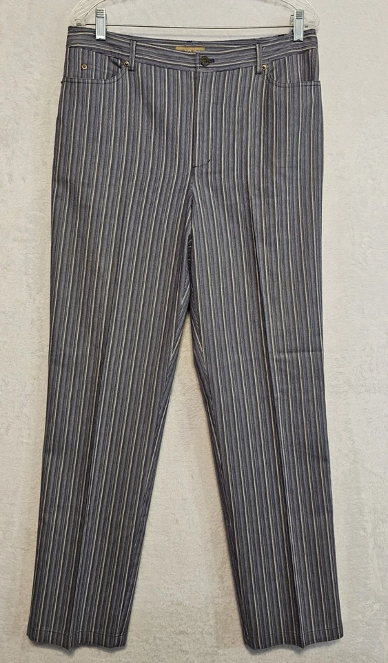 Pantalones de fin de semana Peck & Peck azules grises blancos a rayas 5 bolsillos informales talla 12 Foto 1 de 4