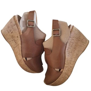 Kork-Ease Alex Boho Leather Wedge Platform Sandals Brown Comfort Slingback Sz 9 - Picture 1 of 12