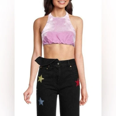 ¡NUEVO CON ETIQUETAS! VALENTINO Terciopelo Seda Forrado Halter Crop TOP 12 Foto 1 de 4