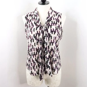Calvin Klein Women's S Abstract Button-Up Tie-Neck Sleeveless Blouse Tank Top - Picture 1 of 10