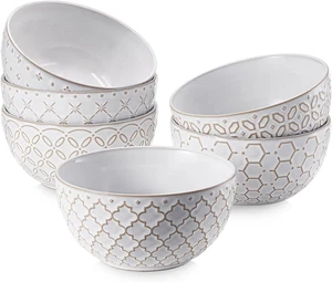 Ice Cream Bowls 9 OZ, Small Bowls Set of 6, 4.5 Inch Ceramic Embossment Stonewar - Picture 1 of 12