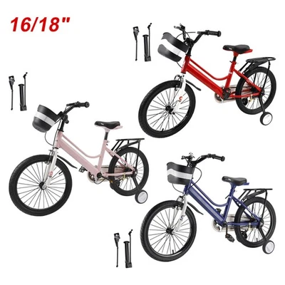 Bicicleta para niños de 16"/18" para niños y niñas con ruedas auxiliares y bastidor y cesta Foto 1 de 4