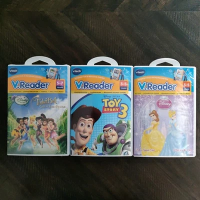 3 VTech V.Reader Toy Story 3 Disney Princess  Tinkerbell E-Reading Cartridges - Image 1 of 4