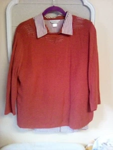 Christopher And Banks Button Up Blouse XL Burnt Orange Sweater Large - Picture 1 of 7