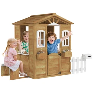 Outsunny Wooden Outdoor Playhouse w/ Door Windows Bench for Kids Children - Picture 1 of 11