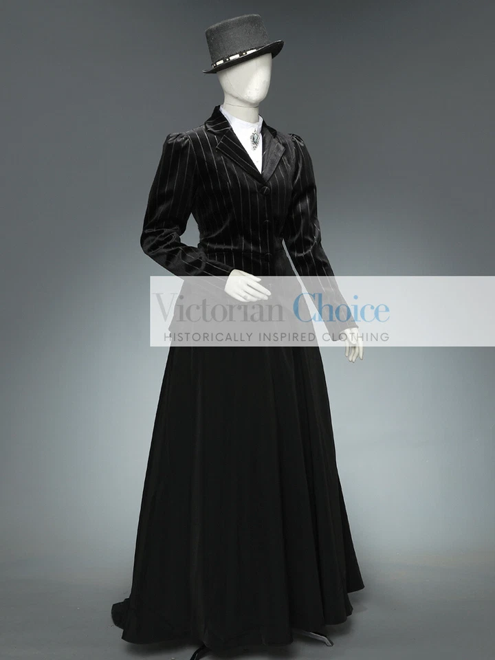 Women Black Victorian Edwardian 3PC Velvet Day Dress Suit Theater Steampunk 166 - Image 1 of 4