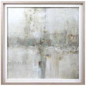 Elegant Modern Abstract Landscape Print Wall Art Gray Beige Tan Turquoise Square - Picture 1 of 5