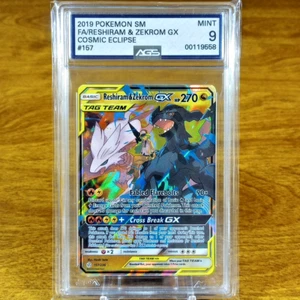 Pokemon Cosmic Eclipse Tag Team Reshiram & Zekrom GX 157/236 AGS Mint 9 2019 - Picture 1 of 3