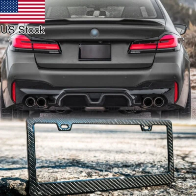 1pc Carbon Fiber Pattern License Plate Frame Holder Cover For BMW 3 5 Series Etc - Image 1 of 4