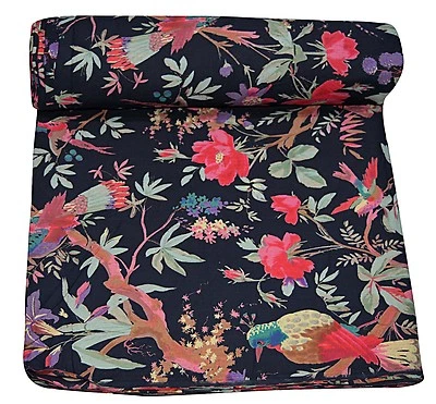 Tela estampada sanganeri natural india de algodón estampado Tropicana negro de 5 yardas Foto 1 de 4