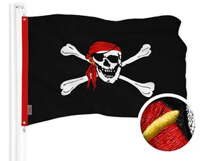 G128 Pirate Jolly Roger Red Head Scarf Flag 20x30 In Embroidered 300D Polyester - Picture 1 of 7