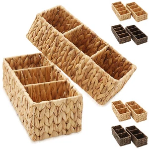 Set of 2 Hyacinth Storage Baskets, Woven Wicker Bathroom Storage Bin Organizers - Picture 1 of 15