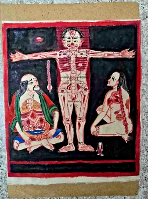 Pintura Tibetana Thangka Tangka Medicina Tibetana, Anatomía Antigua Copia De Colección Foto 1 de 4