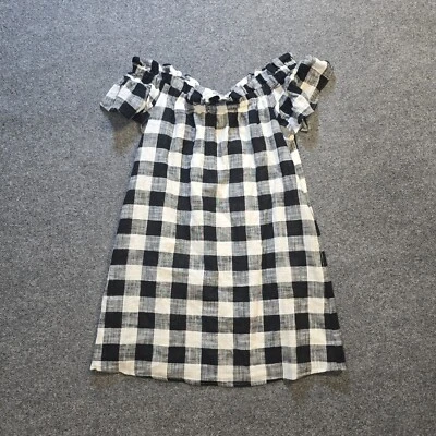 Vestido Corey Lynn Calter Mujer Pequeño Negro Blanco Guinga Cuadros Mezcla de Lino Preppy Foto 1 de 4