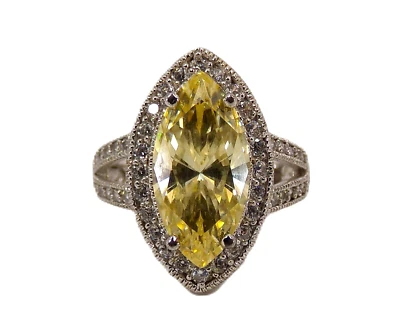 黄色侯爵夫人立方氧化锆石戒指,带透明 cz 石镶嵌,尺寸 7 — 第 1/4 张图片