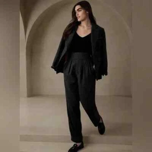Banana Republic Herringbone Seafarer Dark Charcoal WOOL Pants Size 14 PETITE - Picture 1 of 6