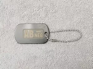 Heavy Duty Keychain, Dog Tag With Blood Type, AB-Negative Reading. - Picture 1 of 8