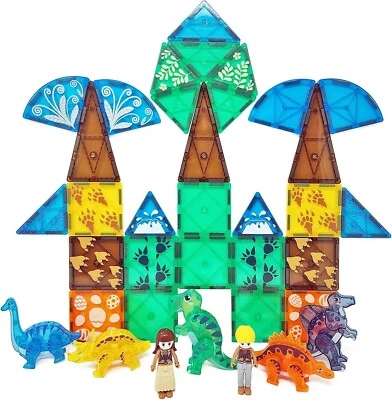 76-Piece Dinosaur Magnetic Tiles; Animal Magnet Tile Gift; Stem Building Set - Image 1 of 4