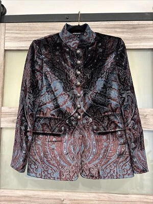 Ellen Tracy 🔥 Mujer Paisley Terciopelo Jacquard Rayón/Seda Mezcla Talla 4 Foto 1 de 4