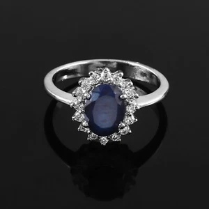Natural Oval Blue Sapphire Halo engagement ring 925 Sterling Silver Daisy ring - Picture 1 of 3