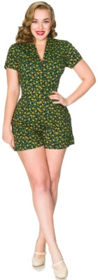 Sheen TESSA Vintage FLORAL Blumen V-NECK 50s Shorts PLAYSUIT Overall Rockabilly - Bild 1 von 2