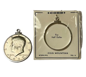 VTG NOS COBB Sterling Silver Coin Mounting Bezel Mounts For Half Dollar Pendant - Picture 1 of 9