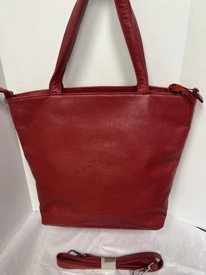 Bolso Cartera Mujer Cuero Rojo 14 x 12 Correas Dobles + Correa para el Hombro India Foto 1 de 4