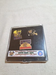 NFL Super Bowl XXXI Commemorative 3 Pin Set New Orleans 2001/5000 Sealed New - Picture 1 of 3