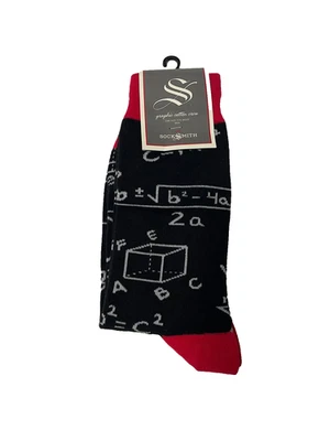Meias masculinas Socksmith Graphic algodão tripulação tamanho único tema matemática preto vermelho - Imagem 1 de 2