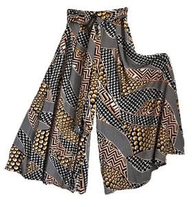 Gracia Palazzo Wide Leg Printed Pants Sz Small In Black Yellow - Picture 1 of 4