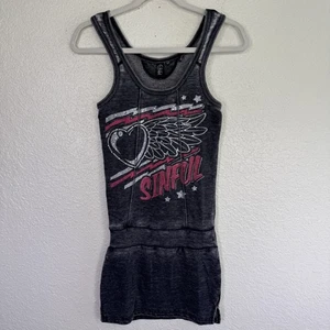 Sinful Affliction Y2K Dress Women XS Mini Burnout Wing Heart Skull Peace Grunge - Picture 1 of 12