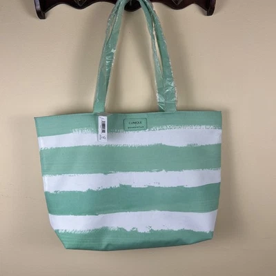 Clinique x Drawbertson Green Striped Tote Bag Including Mini Zippered Makeup Bag - Image 1 of 4