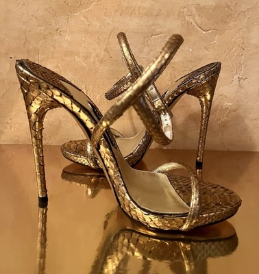 TOM FORD GOLD PYTHON High Heel STRAPPY SANDALS. Size 38.5 (US 8.5). BRAND NEW - Image 1 of 4