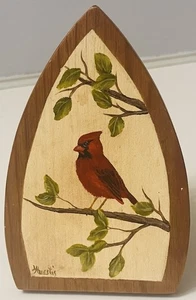 Hand Painted Cardinal Bird Plaque Signed Wood Clothespin Stand/Hanging Decor Vtg - Picture 1 of 22
