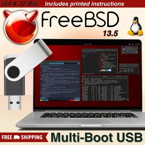 Free BSD 13.5 Linux Desktop Live/Installer MultiBoot USB | (64-bit & 32-bit) - Picture 1 of 9