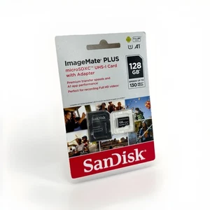 SanDisk ImageMate PLUS 128GB microSD Memory Card w/Adapter 130MBs New Sealed - Picture 1 of 2