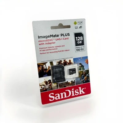 SanDisk ImageMate PLUS 128GB microSD Memory Card w/Adapter 130MBs New Sealed - Image 1 of 2